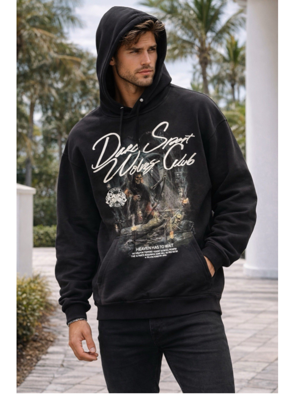 Darc Sport Wolves Club Hoodie Medium Black Graphic Grim Reaper NWT